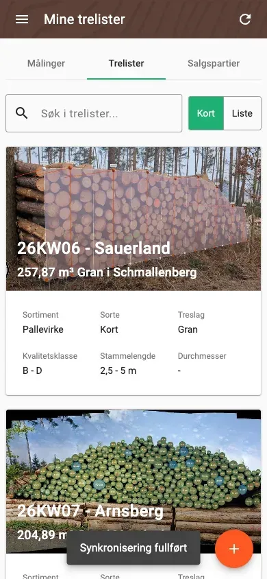 Oversikt over tømmerlister med søk